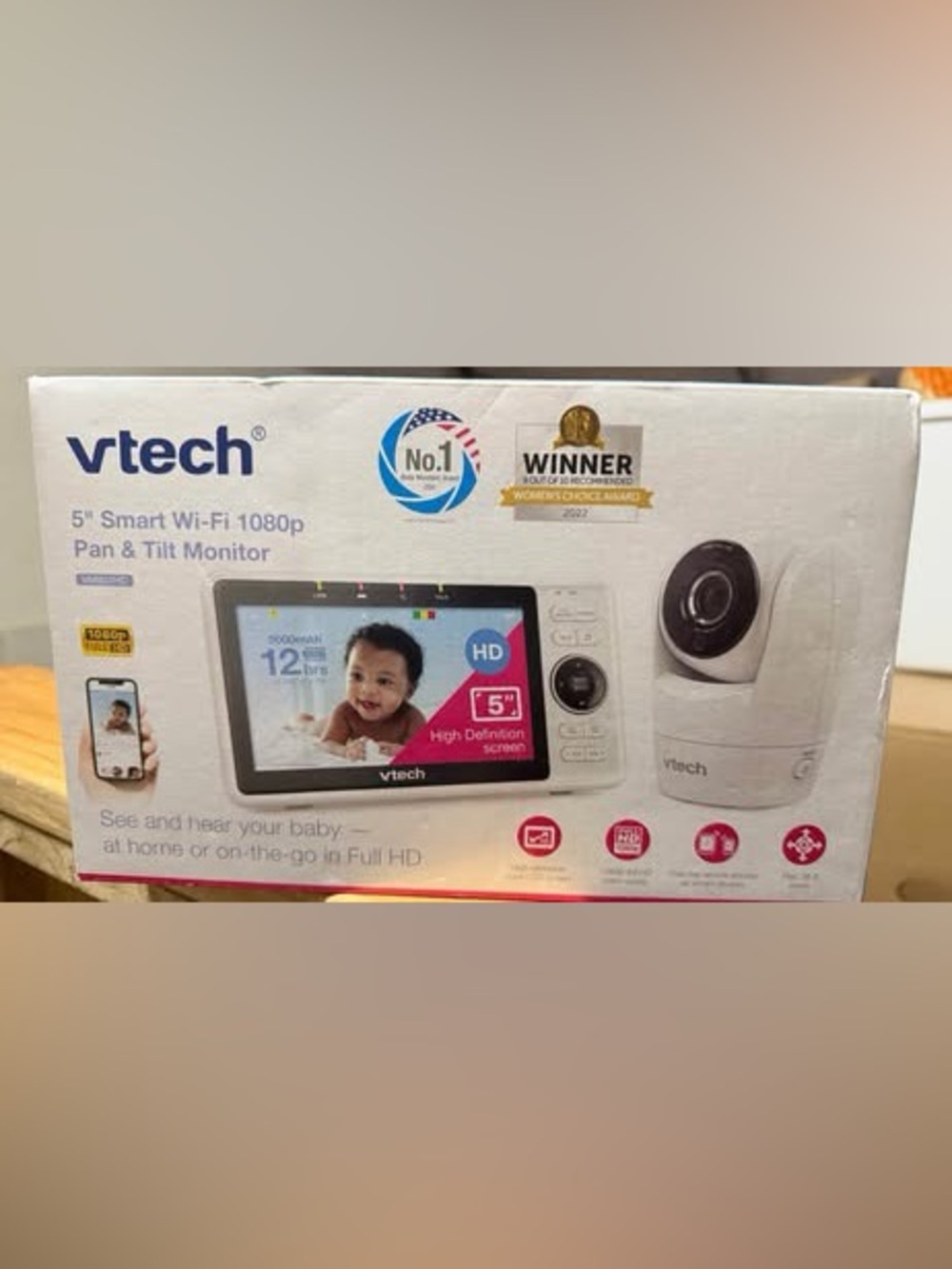 vTech 5" Smart Wi‑Fi 1080p Pan & Tilt Monitor - White